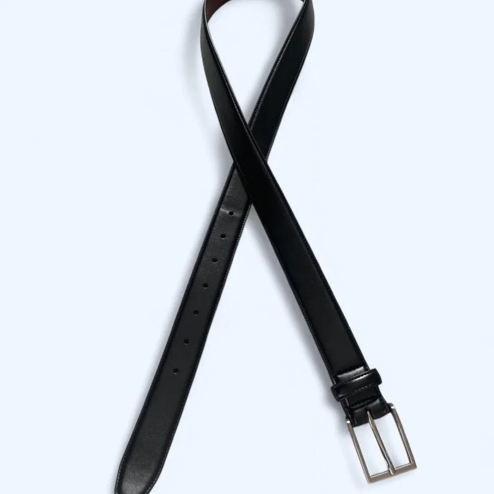 Black faux‎ leather belt with silver buckle size L by Stafford